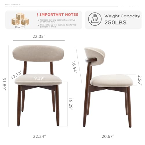 COLAMY Wooden Dining Chairs Set of 6, Modern Upholstered Fabric Dining Room Chair, Farmhouse Kitchen Side Chairs with Foot Pegs, Beige