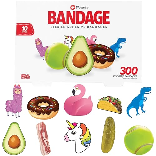 BioSwiss Bandages, Pickle Shaped Self Adhesive Bandages, Latex Free Sterile Wound Care, Fun First Aid Kit Supplies for Kids, 50 Count