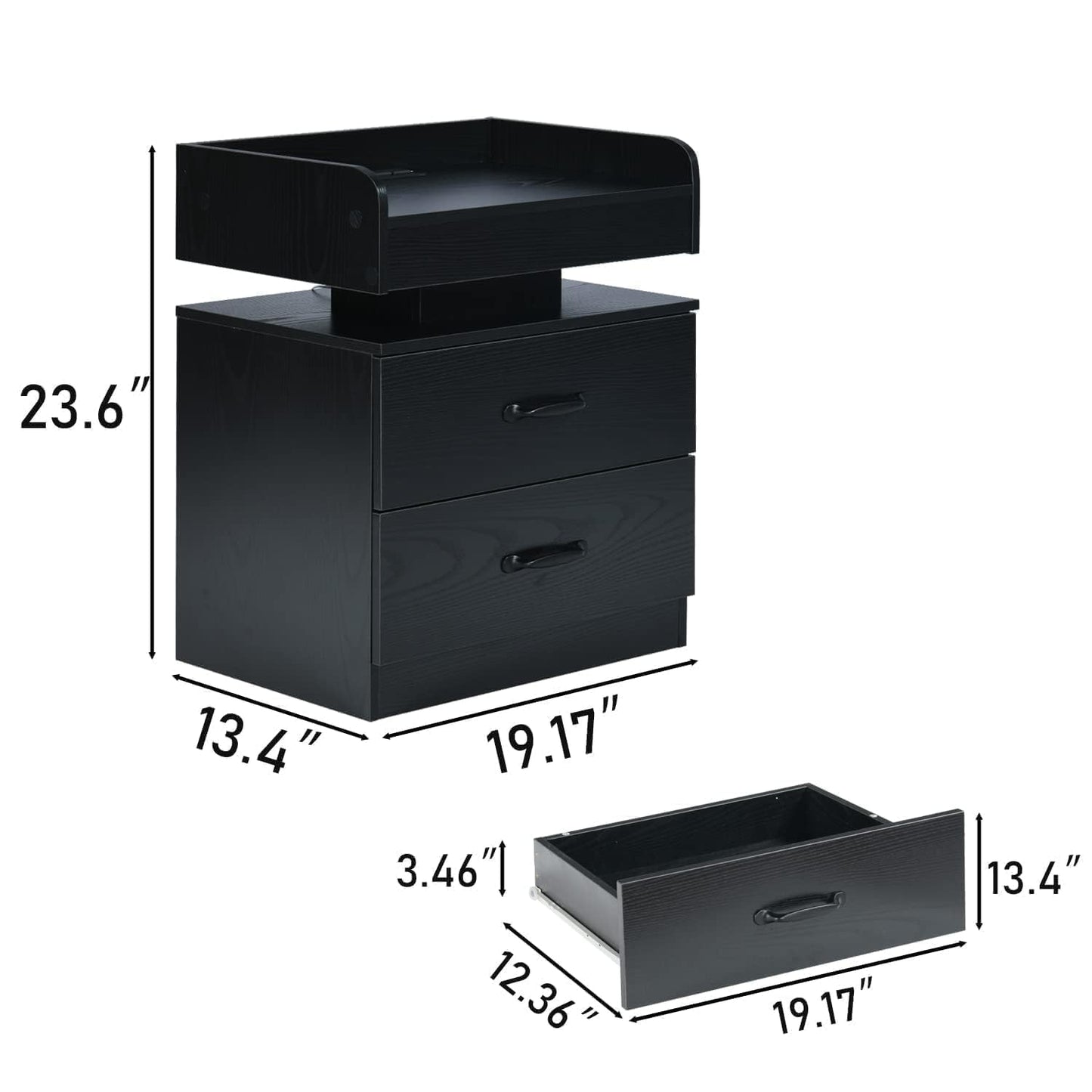 Nightstand with Charging Station, Night Stand with LED Lights, Modern Led End Table, Nightstands Set of 2, Night Stand with 2 Drawers, Bed Side Table with Storage for Living Room, Bedroom (2, Black)