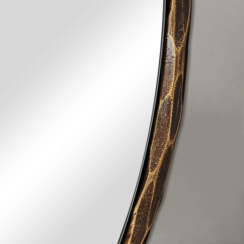 ANDY STAR Hand-Forged Bronze Round Bathroom Mirror, 30 Inch Antique Vanity Circular Mirror, Stainless Steel Rounded Mirrors for Wall Decor, Washroom, Entry, Fireplace