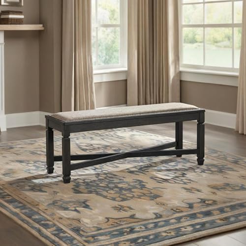 Signature Design by Ashley Tyler Creek Modern Farmhouse Upholstered Dining Room Bench, Antique Black Finish