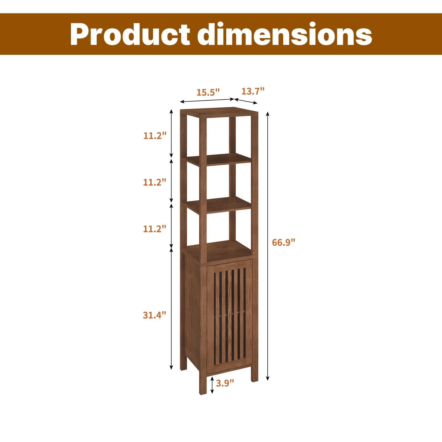 BVIUNTWO 6-Tier Tall Storage Cabinet with Shelves, 67" Brown Farmhouse Bathroom Tower with Push Door and Adjustable Shelf for Living Room, Entryway