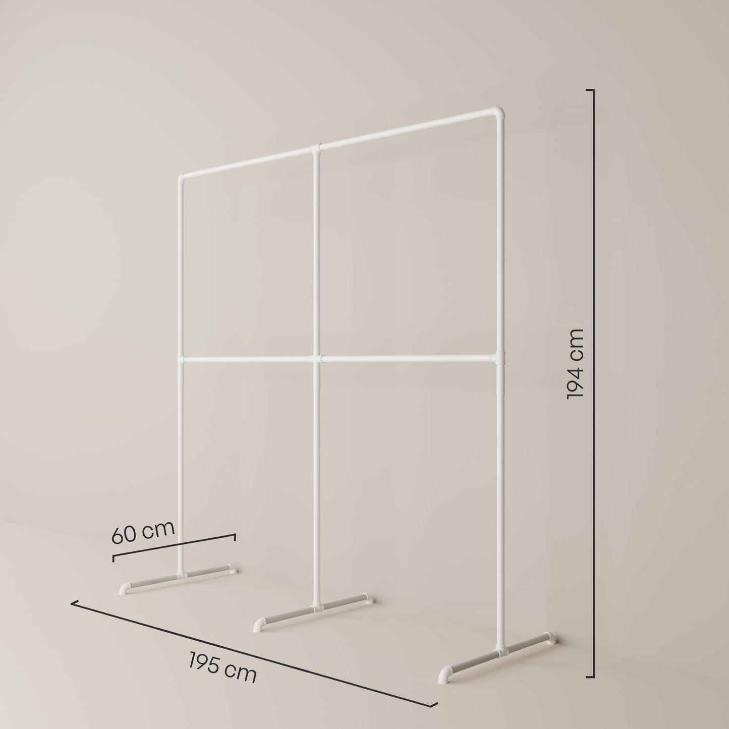 pamo Freestanding Clothes Rack – 260 lbs Load Capacity – Open Closet or Industrial Garment Rack for Bedroom or Walk-In Closet – White Metal Pipe Design