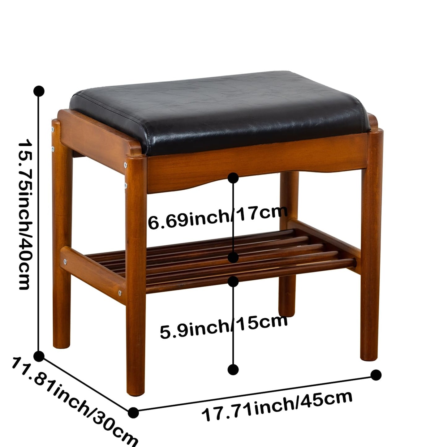 SOBIBO Shoe Bench, Entryway Bench, Wood 2-Tier Shoe Rack with Cushion Padded Seat Shoe Organizer (17.71",Black)