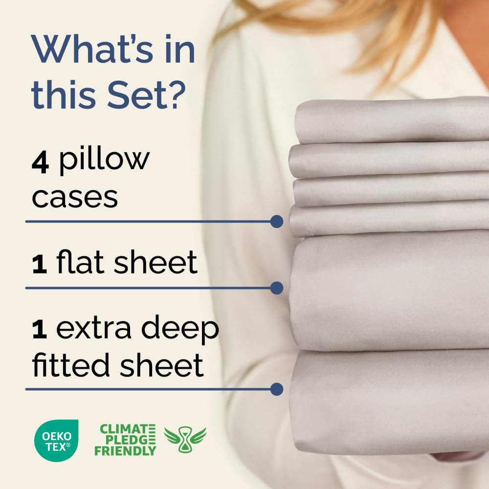 Extra Deep King Sheet Set - 6 Piece Breathable & Cooling Sheets - Hotel Luxury Bedding Set with 18-24 Inch Extra Deep Pockets - Easy Fit - Super Soft, Wrinkle Free and Comfy - Light Grey, King Size
