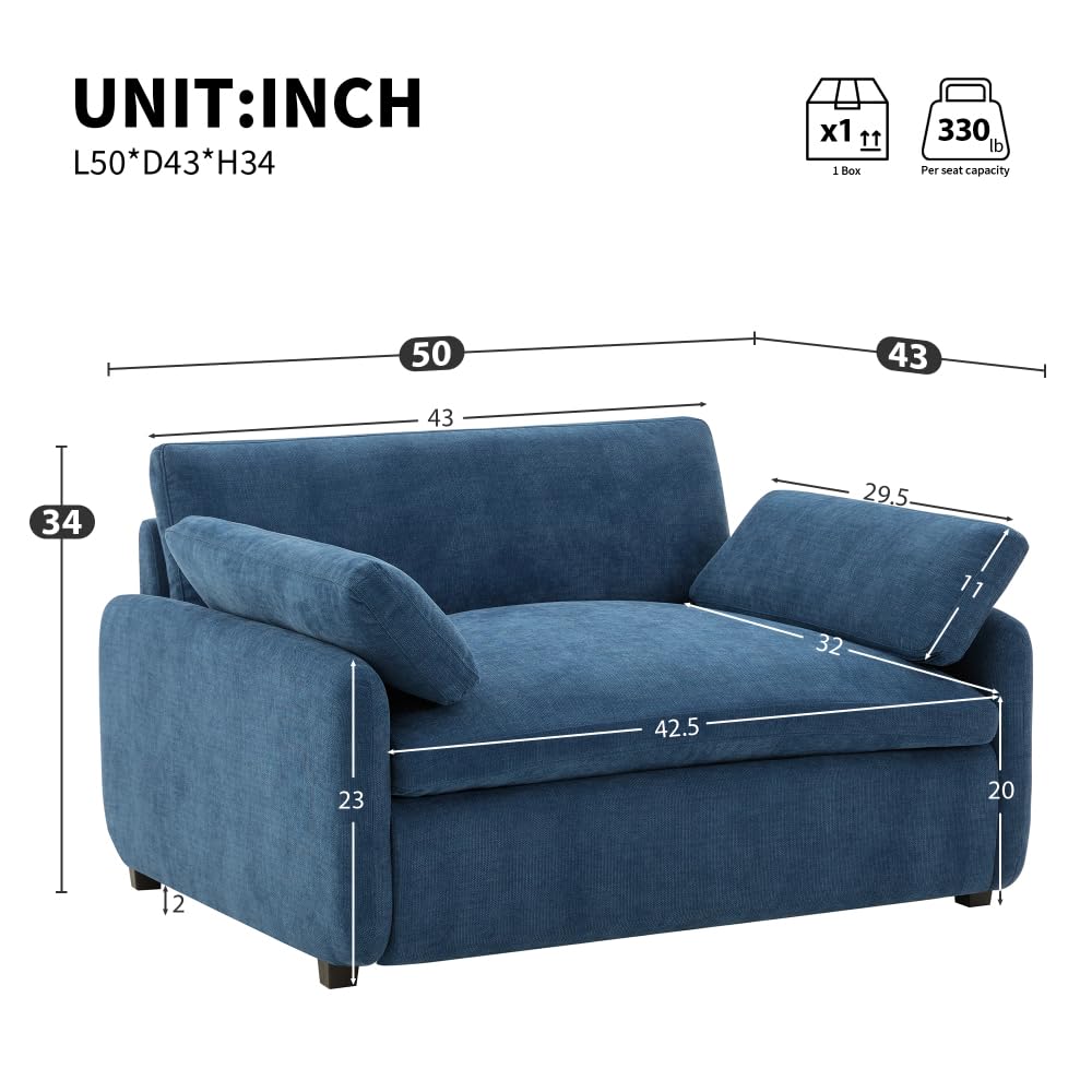 SweetSnuggle Oversized Chenille Single Sofa Chair, Modern Upholstered Comfy Armchair, Blocking Couch Lounge with Pillows for Living Room,Apartment,Bedroom