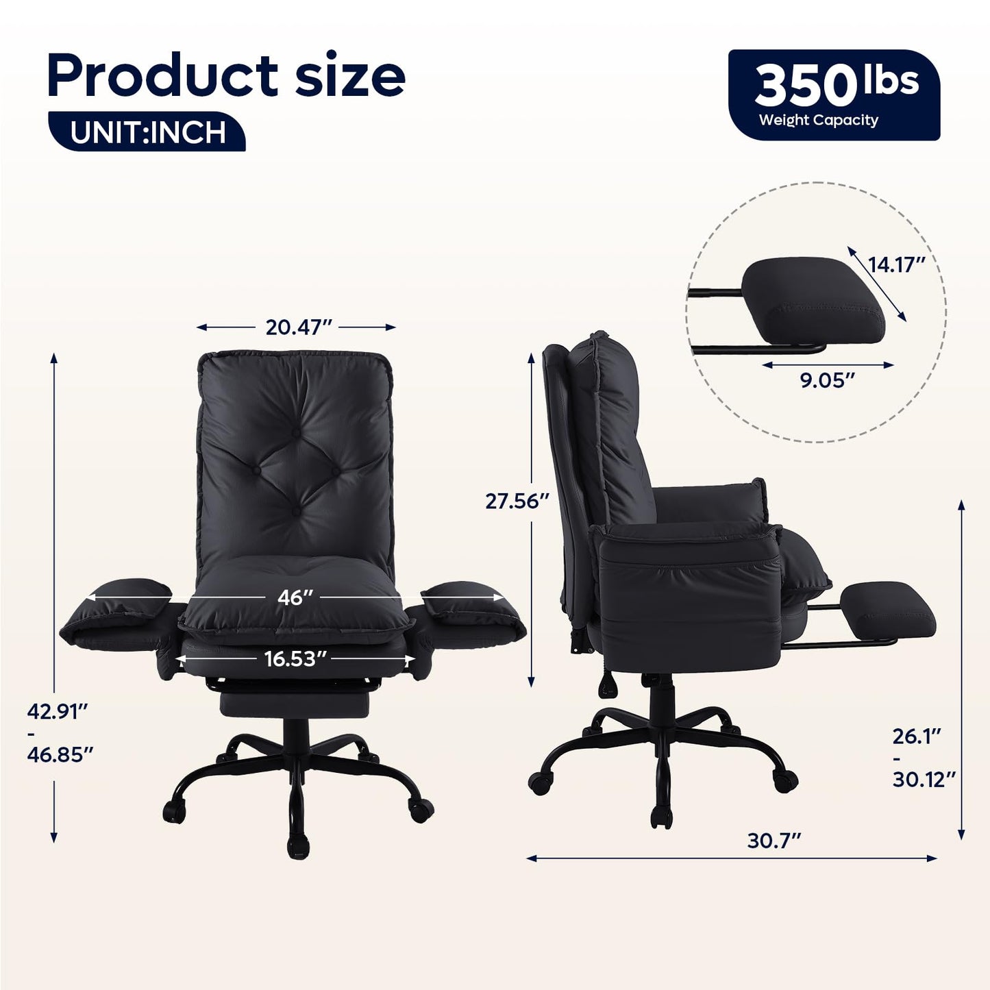 Bestier Cross Legged Office Chair with Footrest, High Back Criss Cross Chair with Reversible Armrests and Wheels, Big and Tall Reclining Office Chair for Home (Black, PU Leather)
