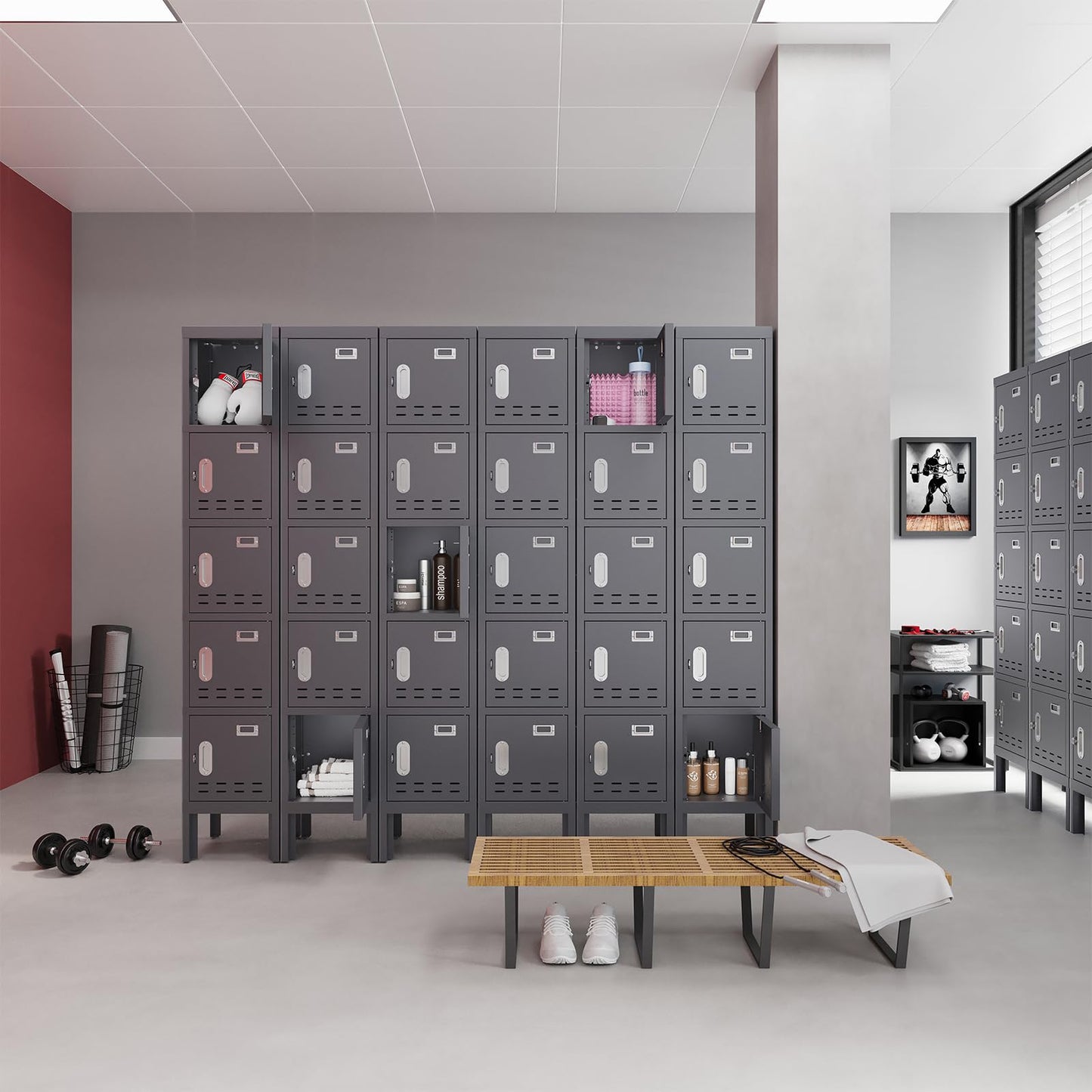 BUTISOW Metal Locker with 5 Doors,Lockers for Employees,66'' Steel Storage Locker for School,Gym, Office, Office,Garage,Lockable Metal Storage Cabinet with Hooks,Card Slots,Requires Assembly
