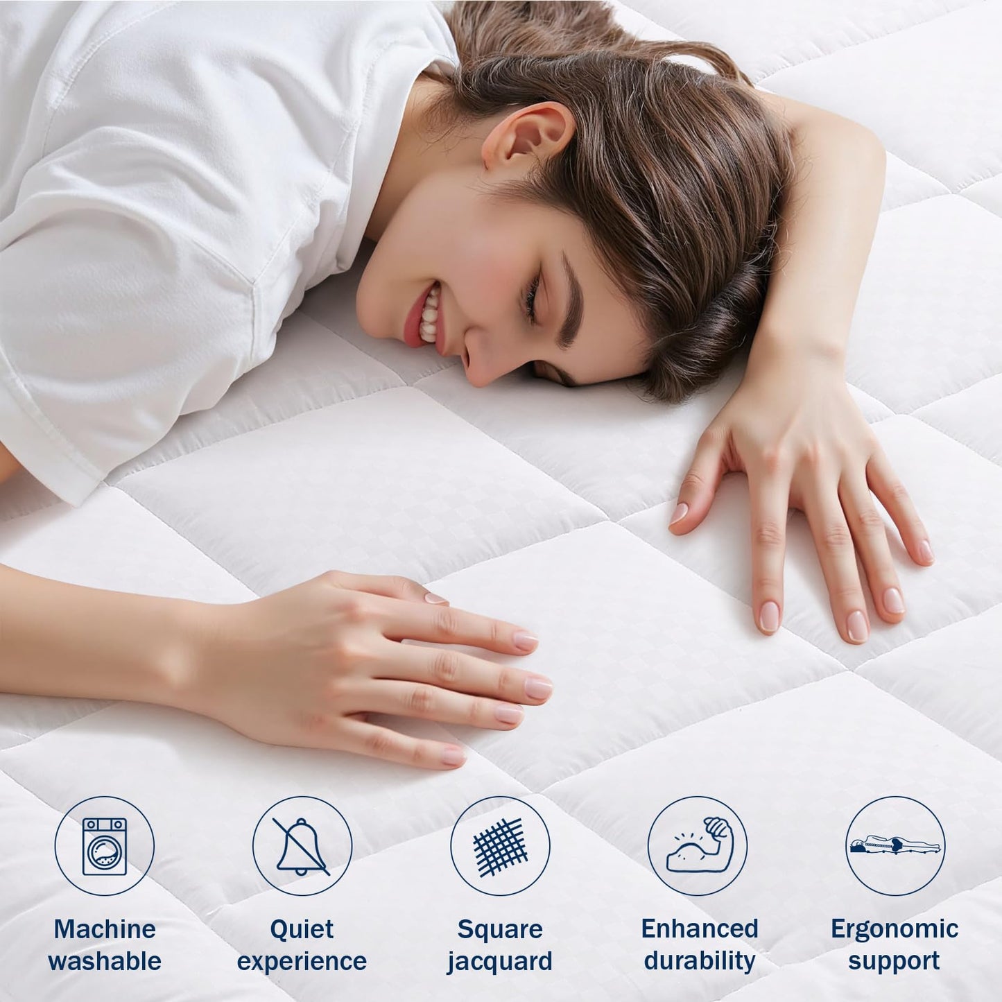 OLANLY Queen Quilted Fitted Mattress Pad, Elastic Fitted Mattress Topper, Cooling Soft Mattress Cover Stretches up to 21 Inches Deep, Machine Washable Mattress Protector (60x80 inch, White)