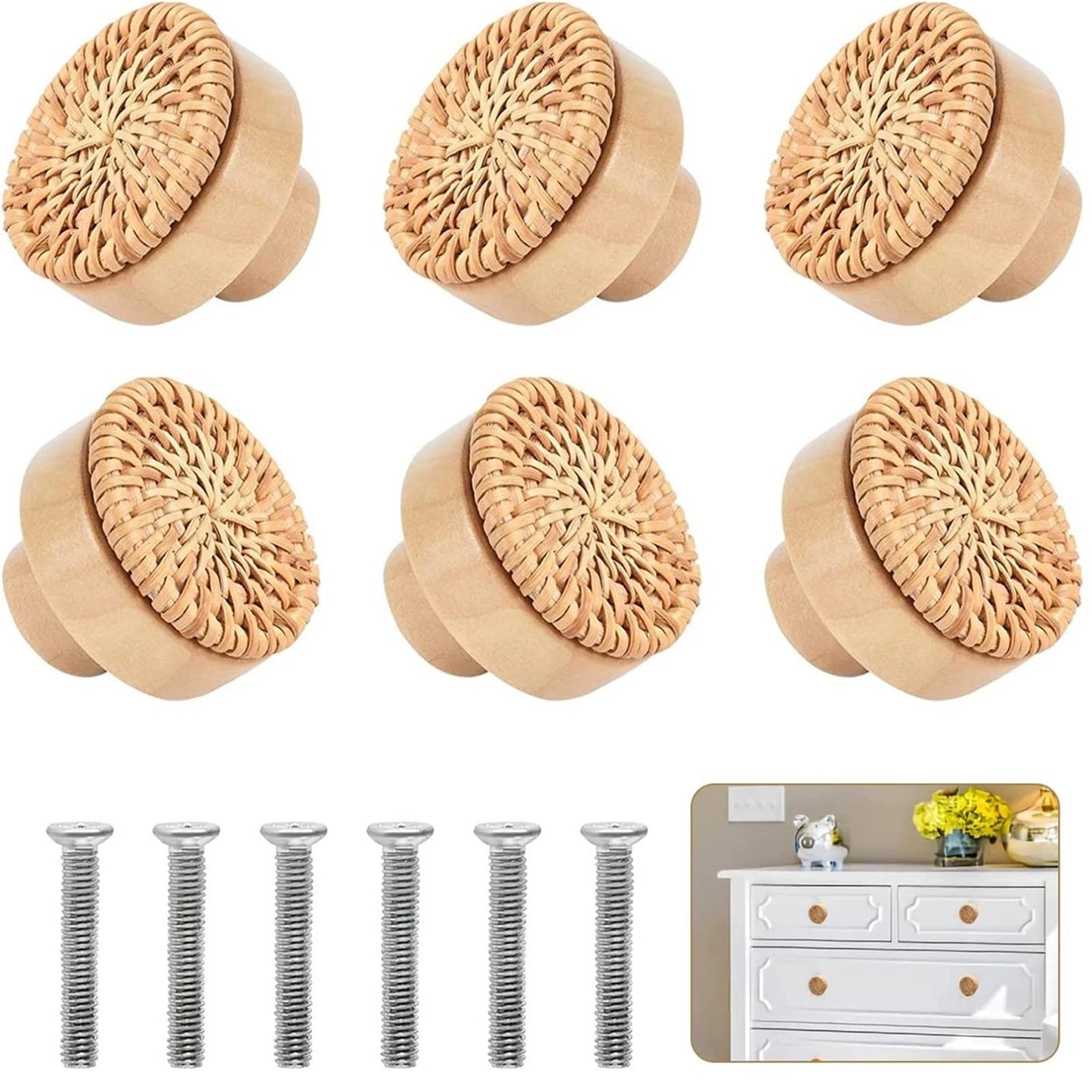 Rattan Knobs 22Pcs Vintage Rattan Handles - Furniture Cabinet/Dresser/Drawer Knobs for Cabinet
