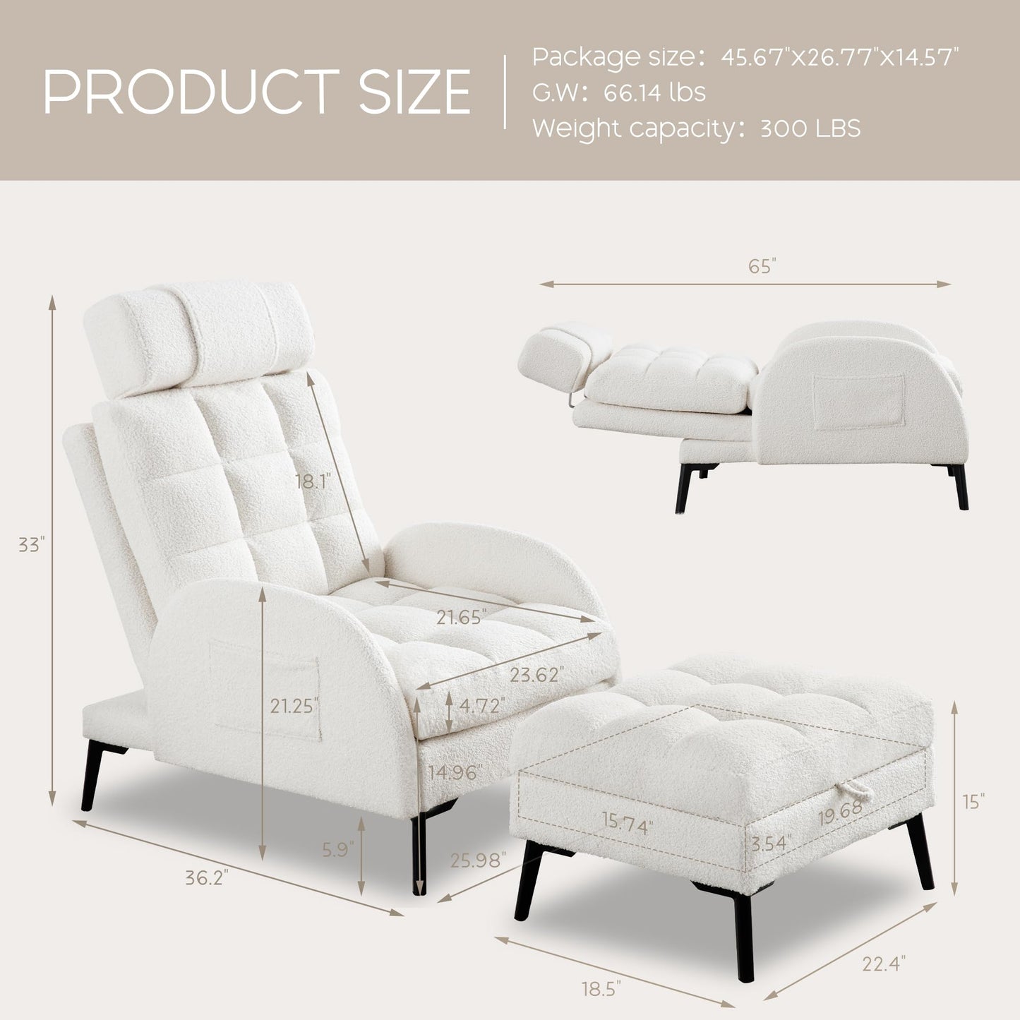 YUUIJOAA Accent Chair with Ottoman - Reading Chair and Storage Ottoman Set Comfy Velvet Lounge Arm Chair with Adjustable Backrest Cozy Reclining Sofa for Living Room Bedroom White