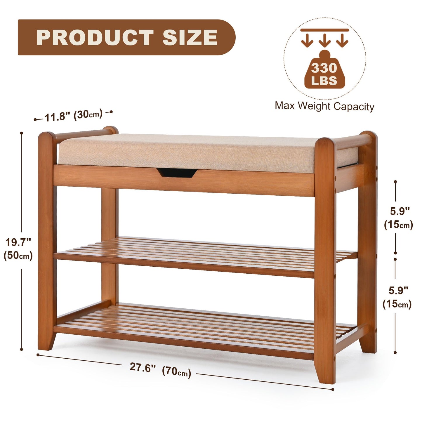 Shoe Rack Bench, Shoe Storage Bench with Cushion, 27.6in Entryway Bench with Lift Top Hidden Storage Holds Up to 330lb for Bedroom Living Room