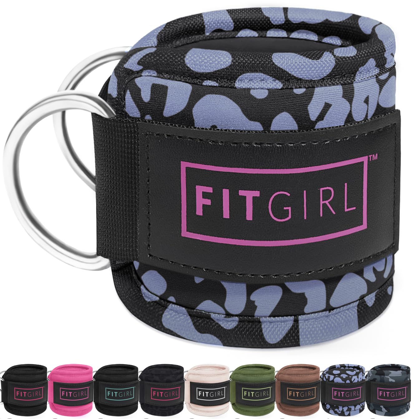 FITGIRL - Ankle Strap for Cable Machines and Resistance Bands, Work Out Cuff Attachment for Home & Gym, Glute Workouts - Kickbacks, Leg Extensions, Hip Abductors, For Women Only (Animal, Single)