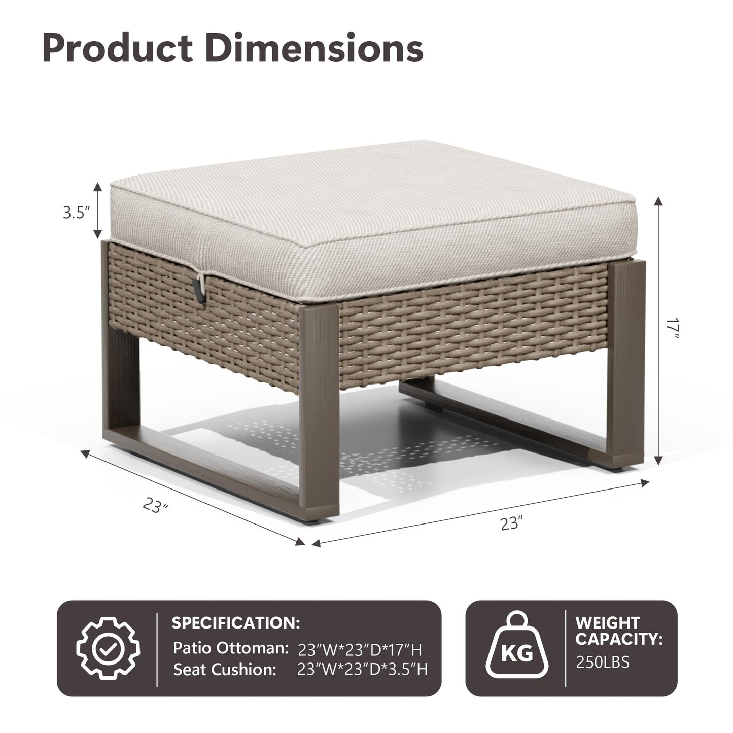 MaxMulti Patio Ottomans Set of 2, Outdoor Wicker Footrest with Thickened Cushions, Multipurpose Metal Patio Furniture for Outdoor, Backyard and Deck Use (Beige)