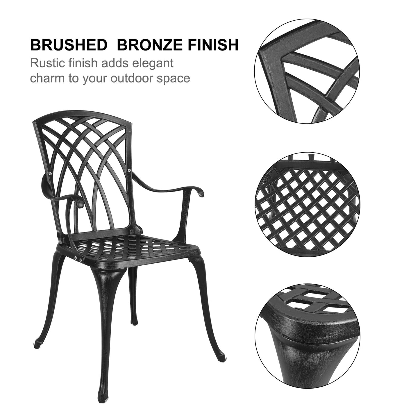 Polar Aurora 3 Piece Patio Bistro Set Cast Aluminum Bistro Table Set Outdoor Round Dining Table with Umbrella Hole for Porch, Lawn, Garden, Backyard, Pool,Black