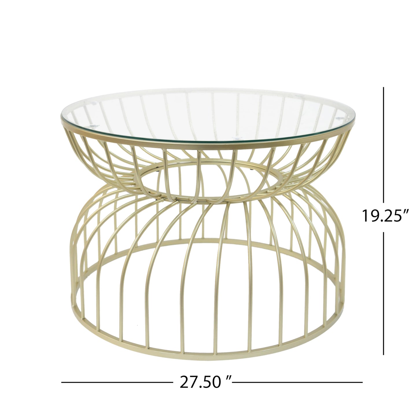 Rpuzonier 27.50" Round Glass Top Coffee Table for Living Room, Small Circle Gold Center Table with Hollow Lines, Hourglass Curved Lines Frame, Modern Sofa Side Table for Home, Office, Apartment