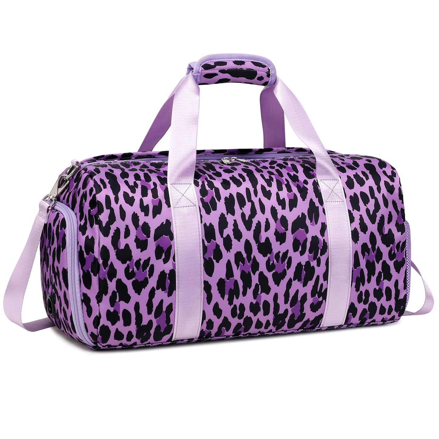 Dance Bag for Girls Teen Gym Bag Sports Bag Ballet Bag with Wet Pocket Teen Duffle Bag Carry On Weekender Overnight Bag with Shoe Compartment(Purple Leopard Print)