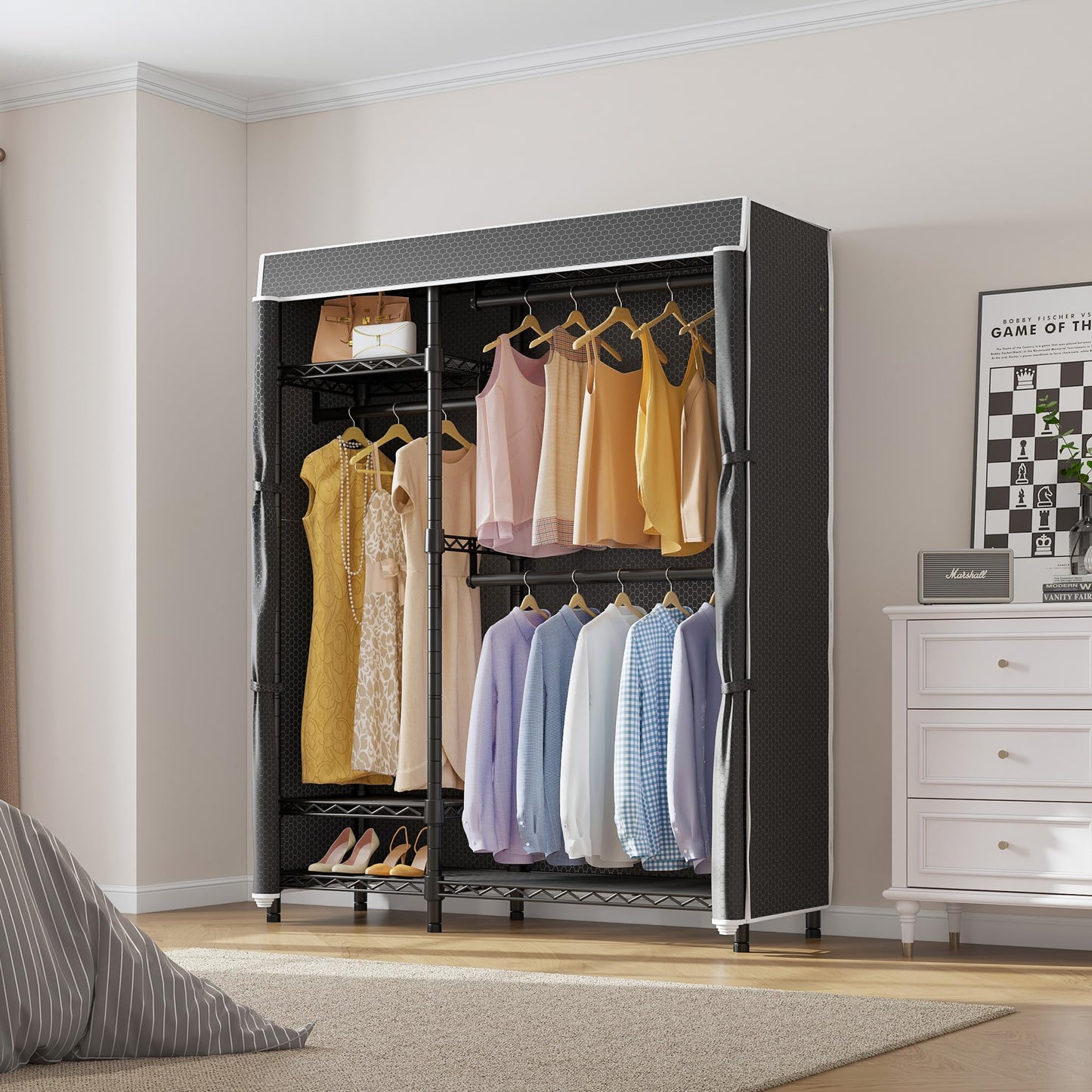 VIPEK V2C Clothes Rack Wardrobe Closet, Garment Rack with Black Upgraded Polyester Cover, Adjustable Shelves & Hang Rods, Portable Closet Storage Organizer for Bedroom, Max Load 700LBS