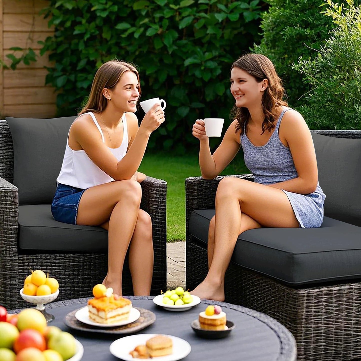 Fabuday Outdoor Chair Cushions Set - 22 x 22 Inch Waterproof & Fade Resistant Patio Furniture with Removable Cover Deep Seat & Back Pillow with Ties Replacement for Sunbrella Outside Sofa Couch Gray