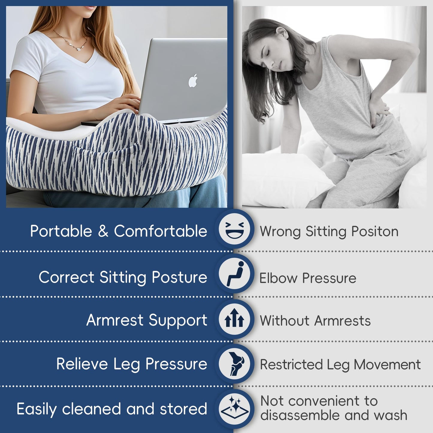 Polyaround Reading Pillow for Lap, Portable Desk Pillow for Laptop, Memory Foam Lap Desk Pillow for Reading, Gaming, Crocheting, Resting, Working in Bed, Car, Sofa, Floor and More