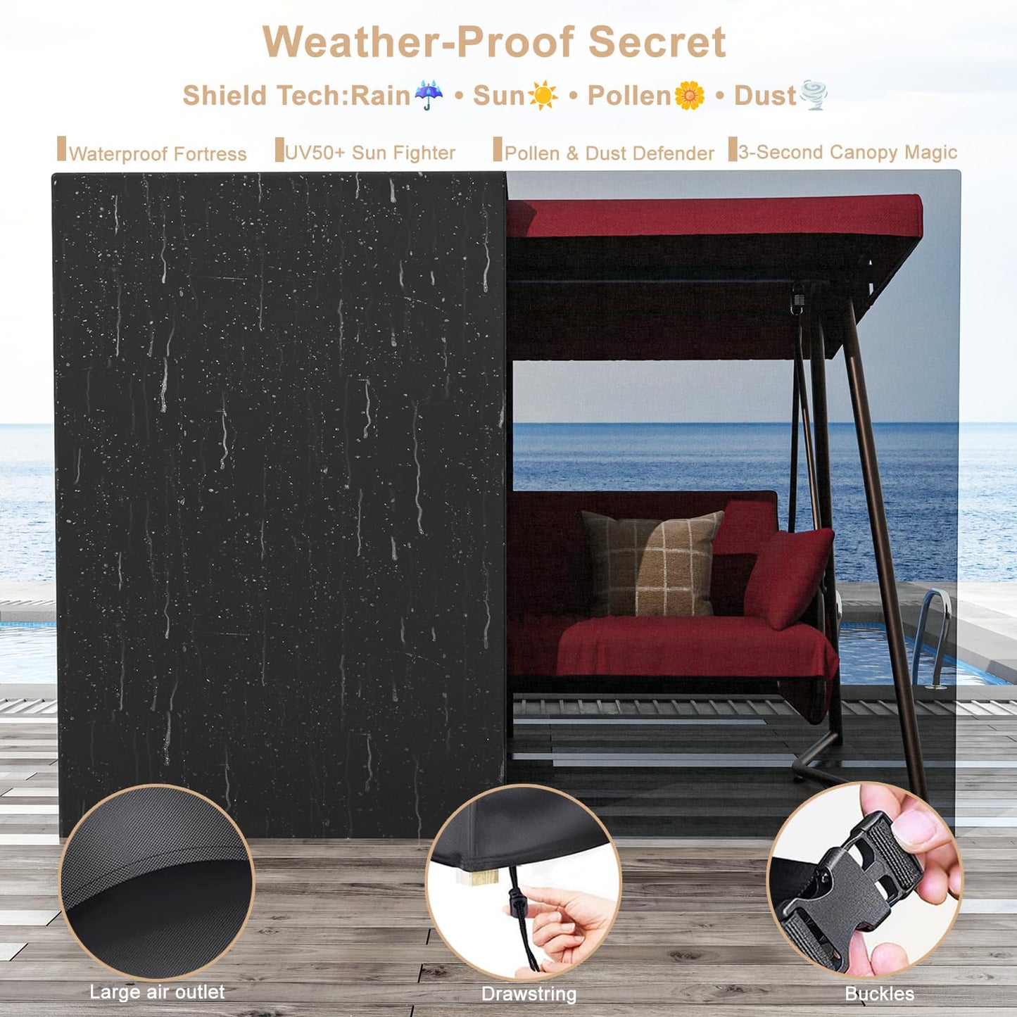 LUTINLIX 3-4 Person Oversized Outdoor Porch Swing with Adjustable Backrest Canopy,2-in-1 Swing Bed 800 lbs Capacity,Patio Swing with Removable Cushions for Yard Garden Poolside Balcony