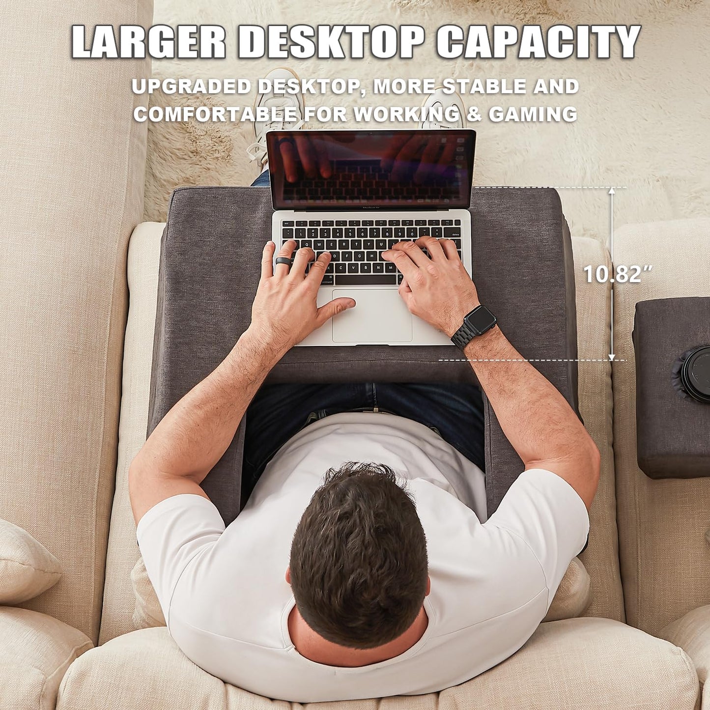 Comehealthy Lap Desk Pillow for Laptop, Large Reading Pillow for Adult, Arm Rest Pillow with Cup Holder, Memory Foam Bed Desk for Working, Gaming, Reading, Laptop Desk for Couch Bed Floor(Grey)