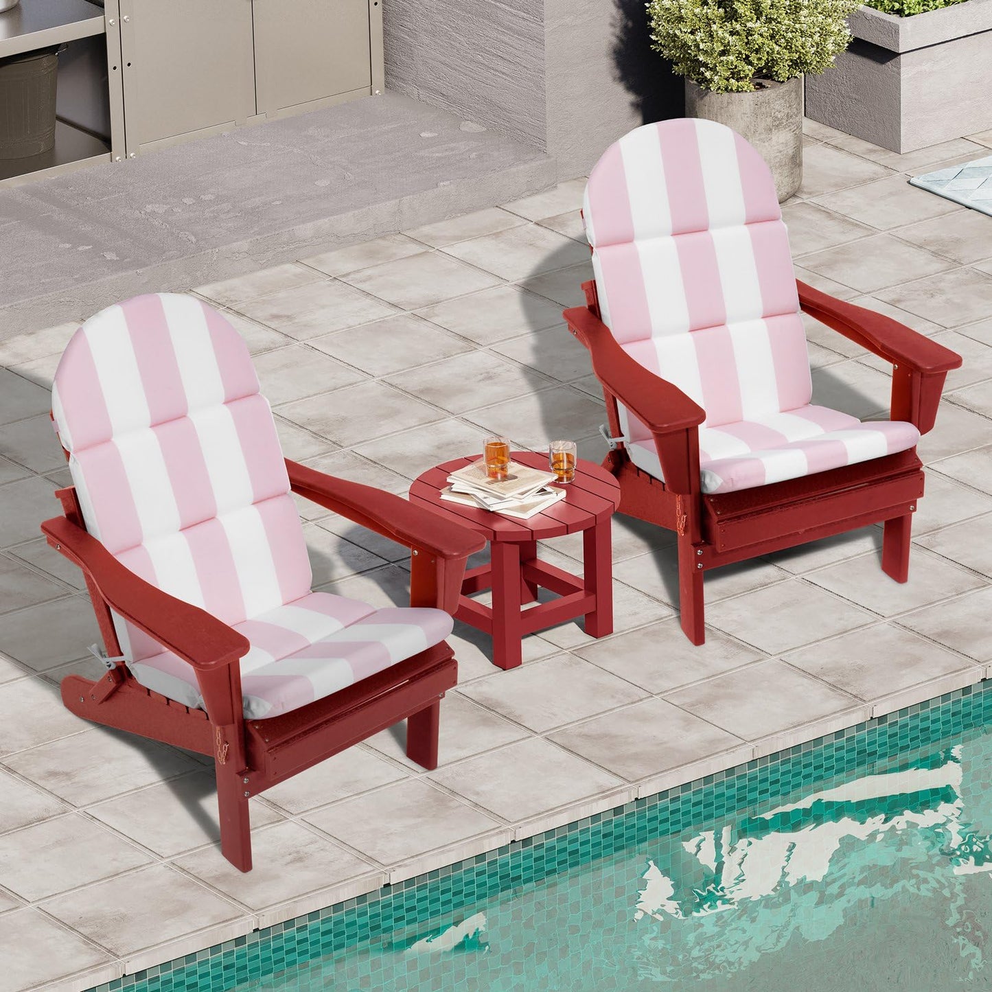 Crestlive Products Adirondack Chair Cushion Outdoor Rocking Chair Cushion Water Repellent 50x19.6x2.3 Inch High Back Patio Cushions Pink White Stripe