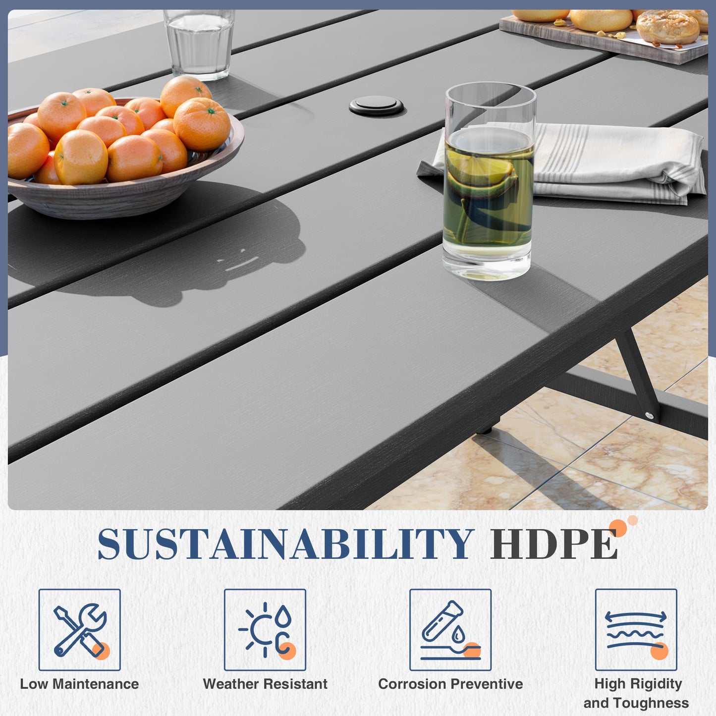 UDPATIO All-Weather HDPE Patio Chairs Set of 2, Oversized Outdoor Dining Chairs with 400 lbs Weight Capacity, Easy to Assemble, Gray