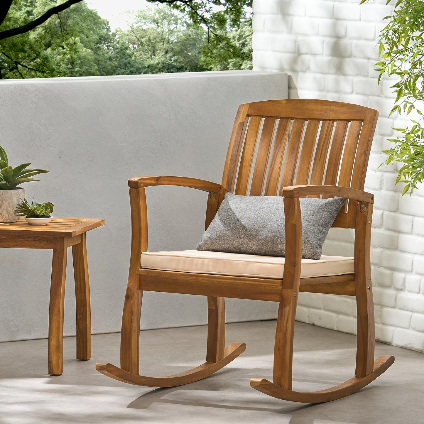 Christopher Knight Home Selma Acacia Rocking Chair with Cushion, Teak Finish
