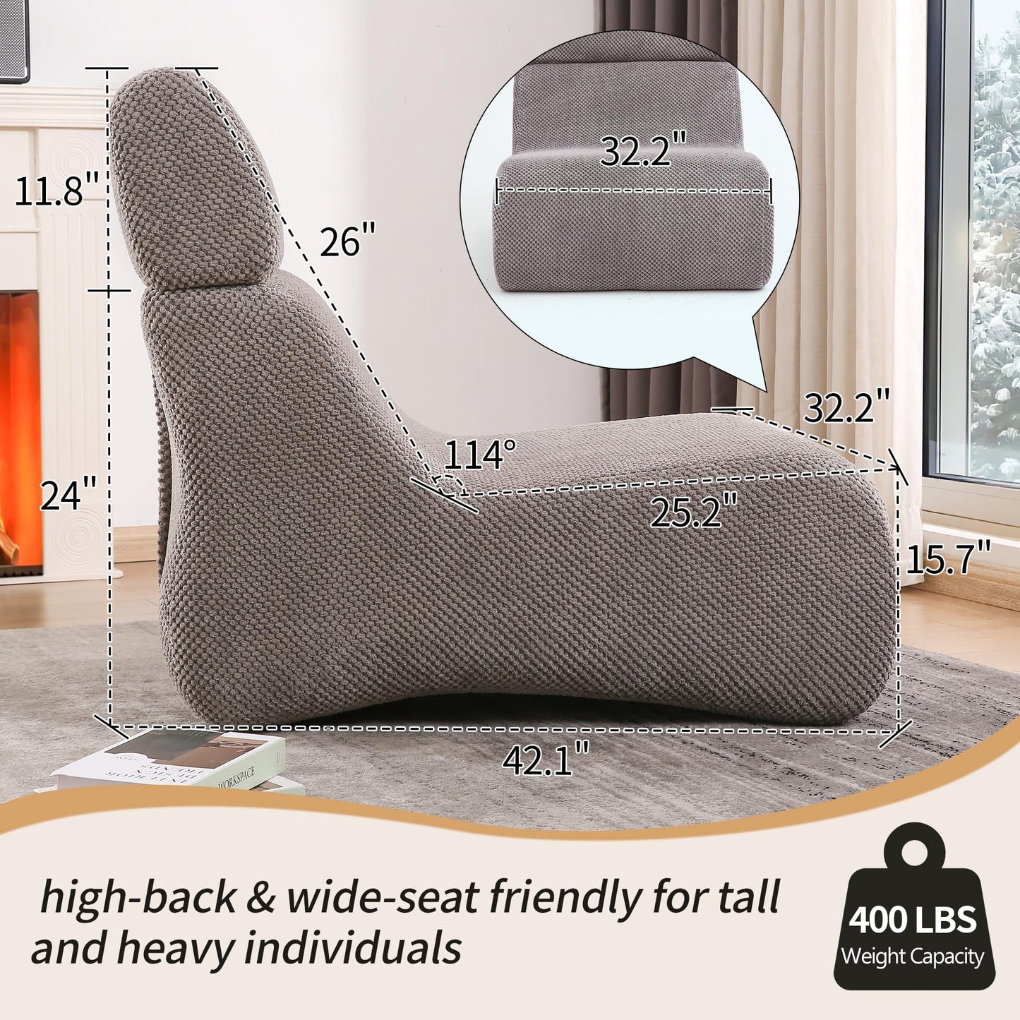 FIRAVOE Sleeper Sofa Chair, Cloud Sofas for Living Room and Bedroom, Small Chaise Lounge for Small Space, Lazy Floor Sofa for Adult (1, Gray)