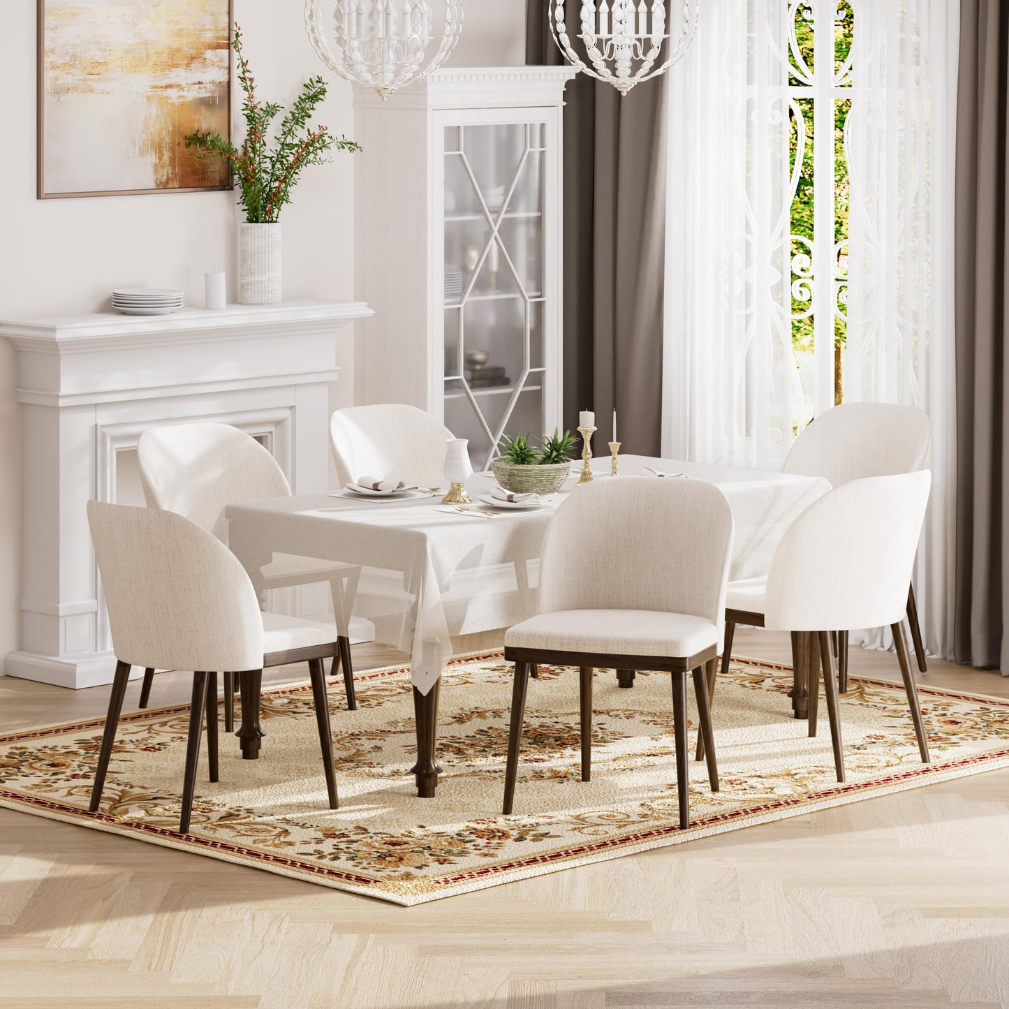 Homixis Upholstered Dining Chairs Set of 4 - Line Fabric Modern Dining Room Chairs, Mid-Back Restaurant Kitchen Chairs with Wooden Legs