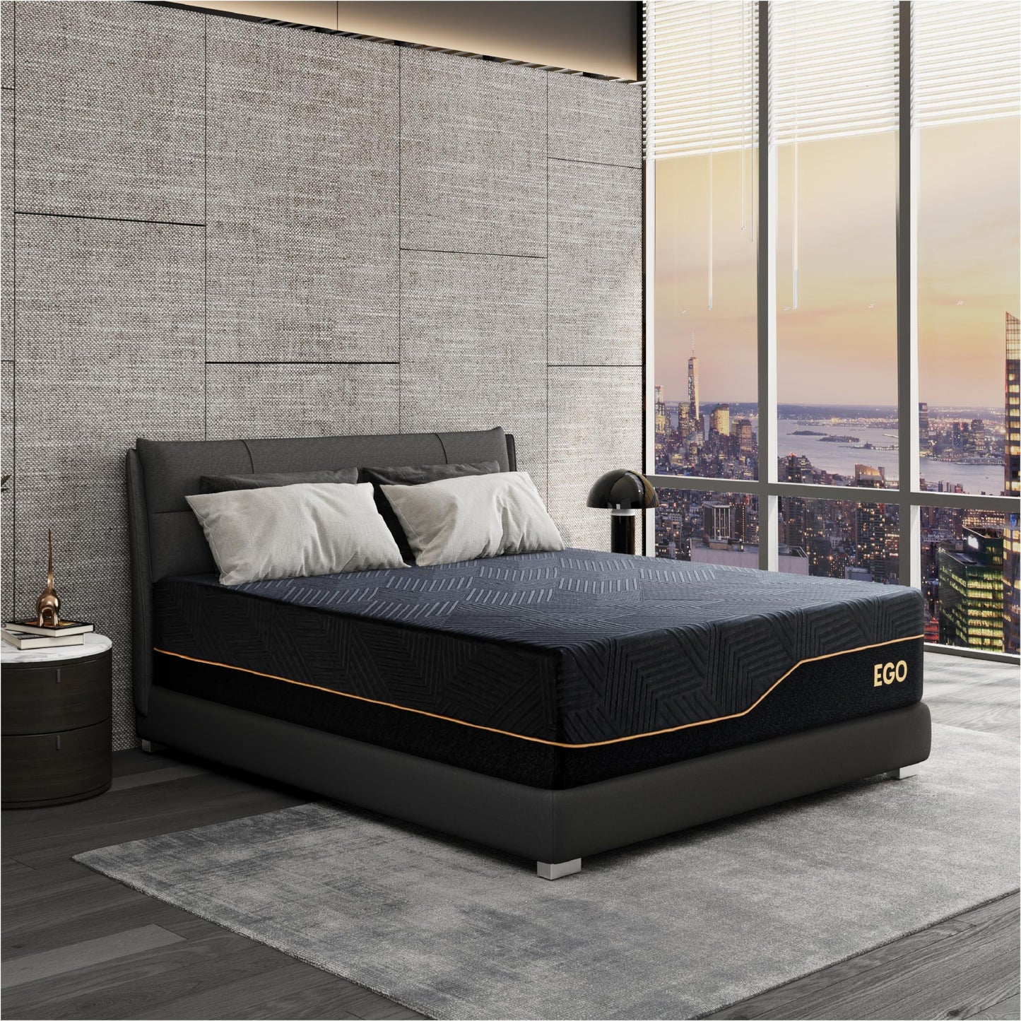 Dyonery Firm Queen 14 Inch Memory Foam Mattress in a Box, Cooling Knit Fabric Cover, Copper Memory Foam, Made in The USA of US Foam, CertiPUR-US Certified, 80”x60”, Black