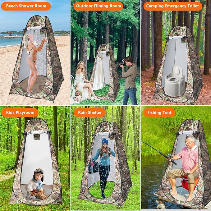 Camping Shower Tent,Pop Up Privacy Tent with Solar Shower Bag,Waterproof Pop Up Shower Tent for Portable Outdoor Toilet Shower Changing Room Sun Shelter Camping (Black/Camouflag/Green)