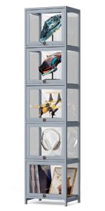 Athena Collection Curio Display Cabinet, 5-Tier Acrylic Display Shelf 68” Tall Display Case for Trophy Figures Curio Collectibles Display Shelves for Living Room Bedroom, Grey