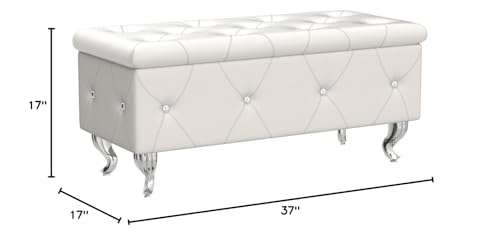DKLGG Storage Ottoman Bench for Bedroom, Upholstered Entryway Bench with Legs & Safety Hinge, Small Storage Bench for Living Room/End of Bed/Entryway/Window, White
