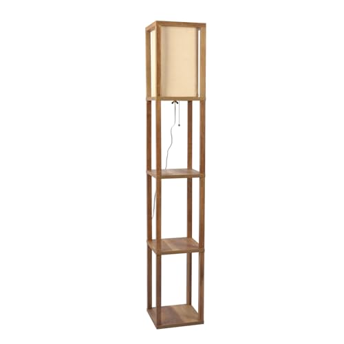 INHAI Modern Shelf Floor Lamp - Natural Wood Standing Lamp with Storage Shelves & Long Fabric Shade for Living Room, Bedroom, or Office (Adjustable Height) Ships from TX