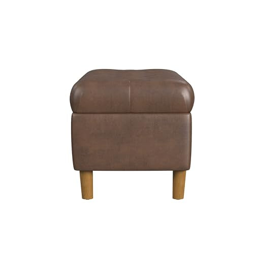 HomePop Home Decor | Tufted Ainsley Button Storage Ottoman Bench with Hinged Lid | Ottoman Bench with Storage for Living Room & Bedroom, Brown Faux Leather