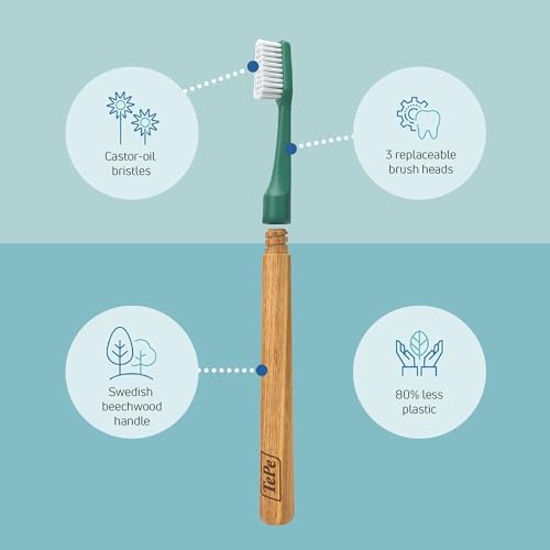 TePe Choice Soft Dental Toothbrush for Teeth Cleaning With 3 Replaceable Heads, Green