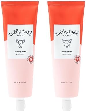 TUBBY TODD Fluoride Free Kids Toothpaste - Made with Xylitol - Safe Toothpaste for Baby, Toddler, Infant & Children - 4oz, 2 Pack - Watermelon Flavor