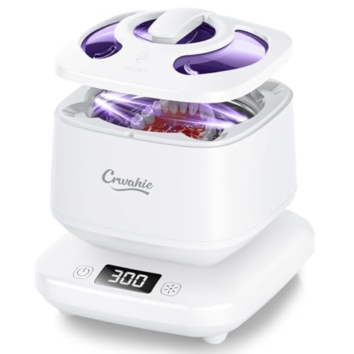 Ultrasonic Retainer Cleaner, Detachable 45kHz Retainer Cleaner Machine 3 Modes Dental Cleaning Pod with Visible Window Digital Timer for Mouth Guard, Dentures, Aligner, Braces, Jewelry - White