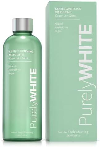PurelyWHITE Coconut Pulling Oil - Mouthwash Mint Oil Pulling, Coconut Oil Pulling for Teeth, Pulling Oil for Teeth Whitening & Healthier Teeth & Gums - Alcohol-Free Freshens Breath W/ 7 Essential Oils