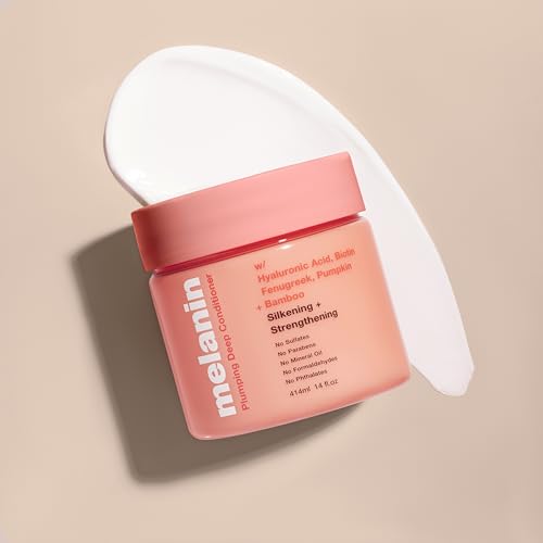 Melanin Haircare Plumping Deep Conditioner, 14oz, Moisturizing Hair Mask with Hyaluronic Acid and Biotin