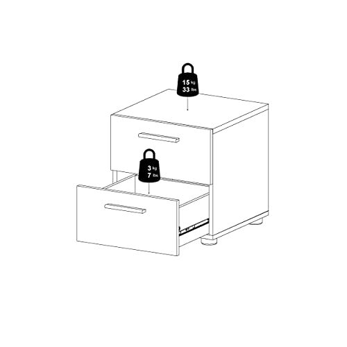 Tvilum, 2 Drawer Nightstand for Bedroom, Modern Silver Drawer Handles, Contemporary, Black