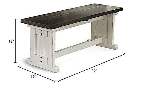 Pemberly Row Farmhouse Wood Side Bench in Off White Dark Brown