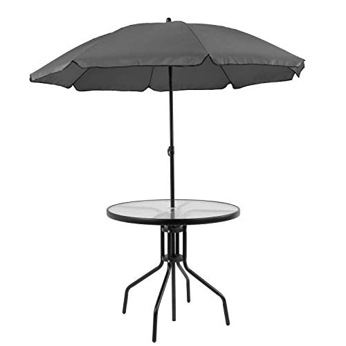 Flash Furniture Nantucket 6-Piece Patio Dining Set with Glass Table, 4 Folding Chairs, and Umbrella, Outdoor Patio Set, Black