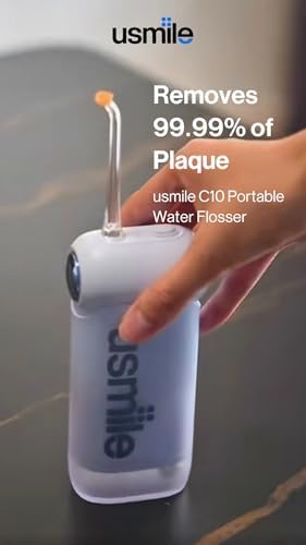 usmile C10 Portable Water Flosser – Travel-Friendly, 95-Day Battery, 4 Modes, 360° Nozzle, 180ml Tank, IPX7 Waterproof, Dentist-Recommended for Braces, Implants & Sensitive Gums (Blue)