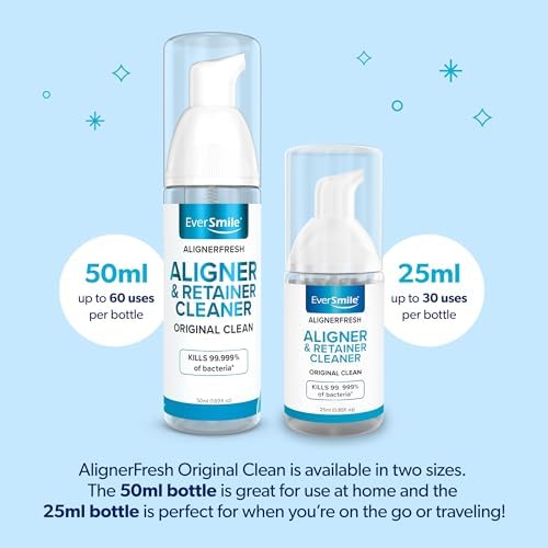 EverSmile AlignerFresh Original Clean Foam – Cleaner Compatible w/Invisalign and All Clear Aligners & Retainers – Eliminates Bacteria, Whitens Teeth, Fights Bad Breath – 50ml (2 Pack)