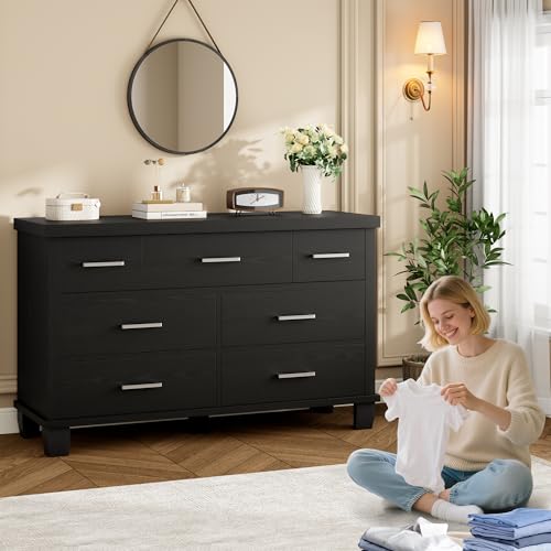 Dresser for Bedroom with 7 Drawers, Storage Chest of Drawers with Metal Handle, Wooden Dresser Organizer for Living Room,Closet,Entryway,Nursery