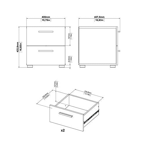 Tvilum, 2 Drawer Nightstand for Bedroom, Modern Silver Drawer Handles, Contemporary, Black