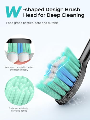 COSLUS Sonic Electric Toothbrush for Adults: 47000 VPM for Deep Cleaning & Whitening with Travel Case - 5 Modes for Sensitive Teeth & Braces, Wireless Charging, 6 Brush Heads for Home Family, Black